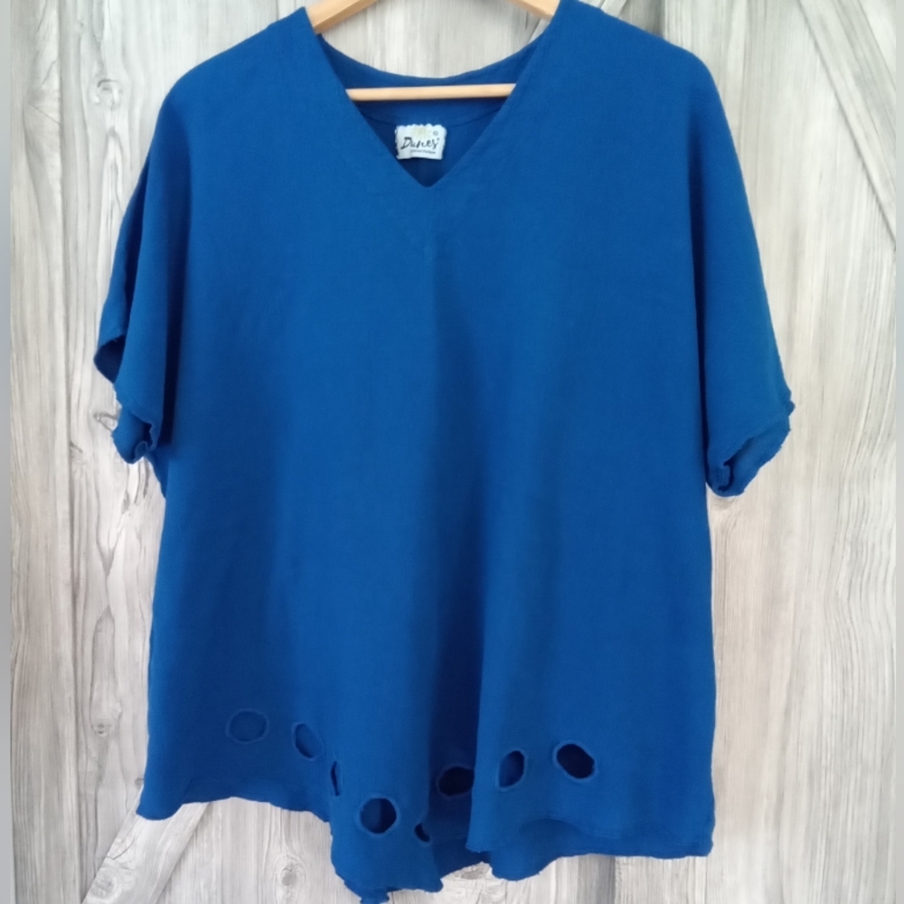 Mexico Cobalt Blue Crinkle Cotton Top XL